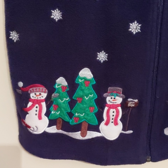 Cozy Vest Holiday Joy Xmas  Zip Up Size M Navy - Picture 2 of 5